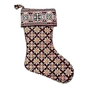 Vera Bradley Medallion Christmas Holiday Stocking Cream Burgundy 2006 EUC